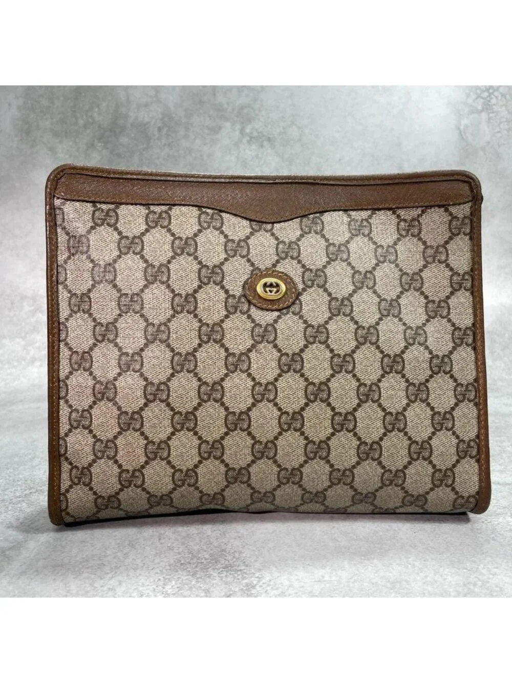 Gucci GG Clutch Brown Second Leather Logo